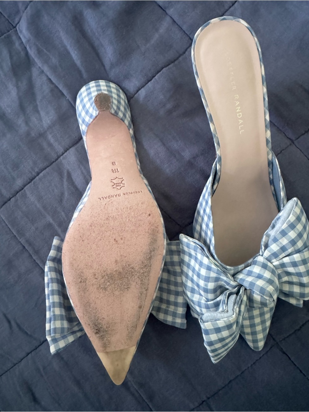 Loeffler Randall Margot Bow Mule Blue Gingham 11.5 - Picture 4 of 4
